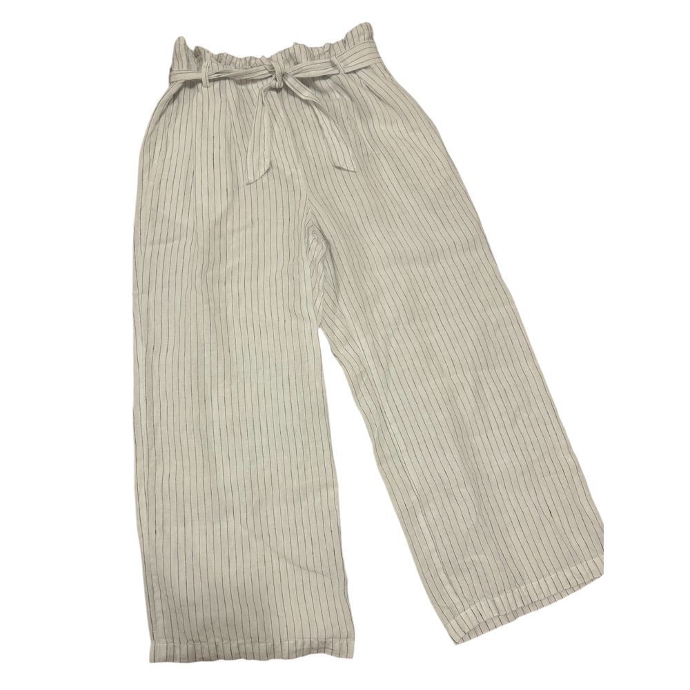 LL Bean‎ Signature 8 Striped Wide Leg Linen Pants Paper Bag Waist Tie Belt